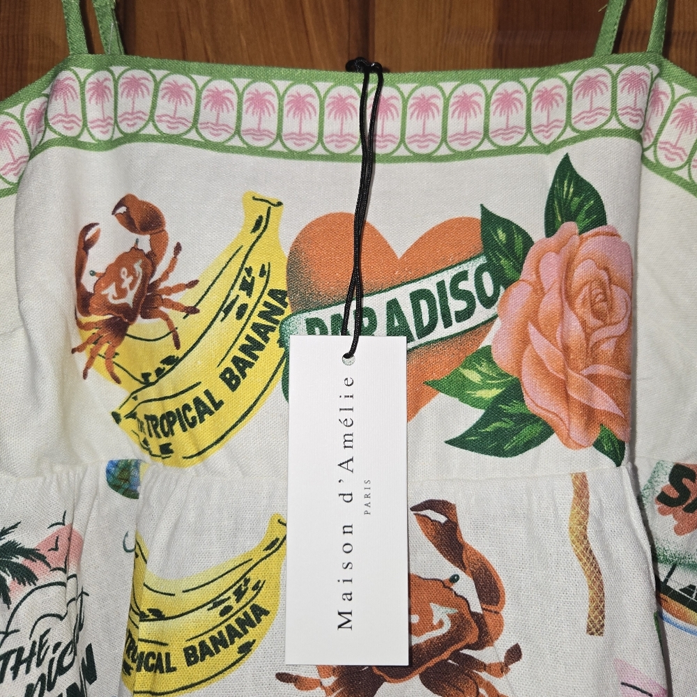 Maison D'Amelie Maxi Dress W/ Pockets Tropical Boho Coastal Beach Resort XS NWT - Picture 5 of 7
